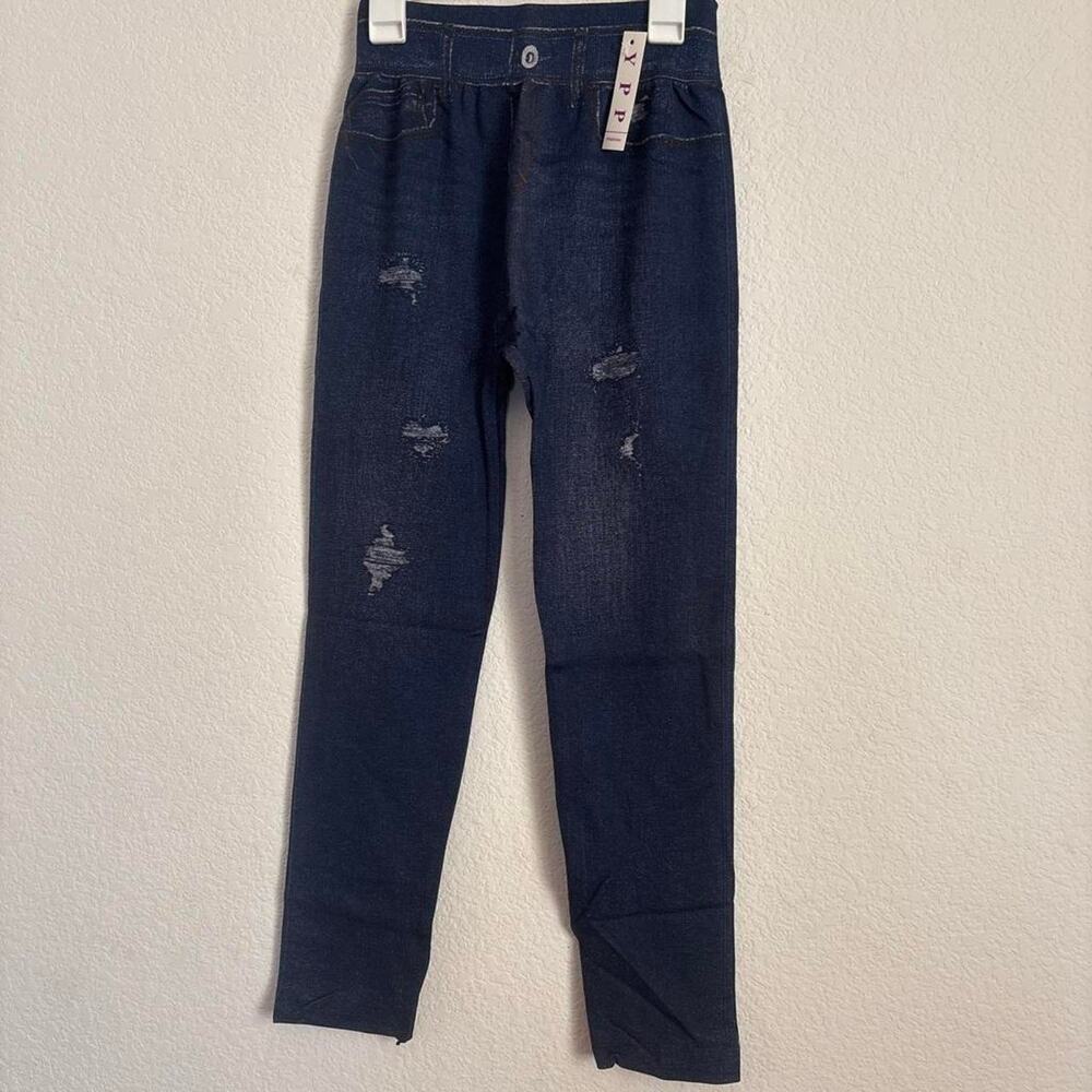 Navy blue distressed leggings for